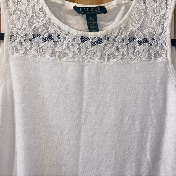 Lauren Ralph Lauren White Lace Trim Sleeveless Top Size Medium - Picture 5 of 9